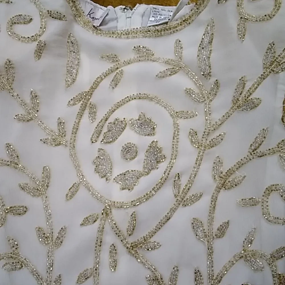 VTG Laurence Kazar New York Silk Gold Formal SquinWomen Top Blouse Size SP